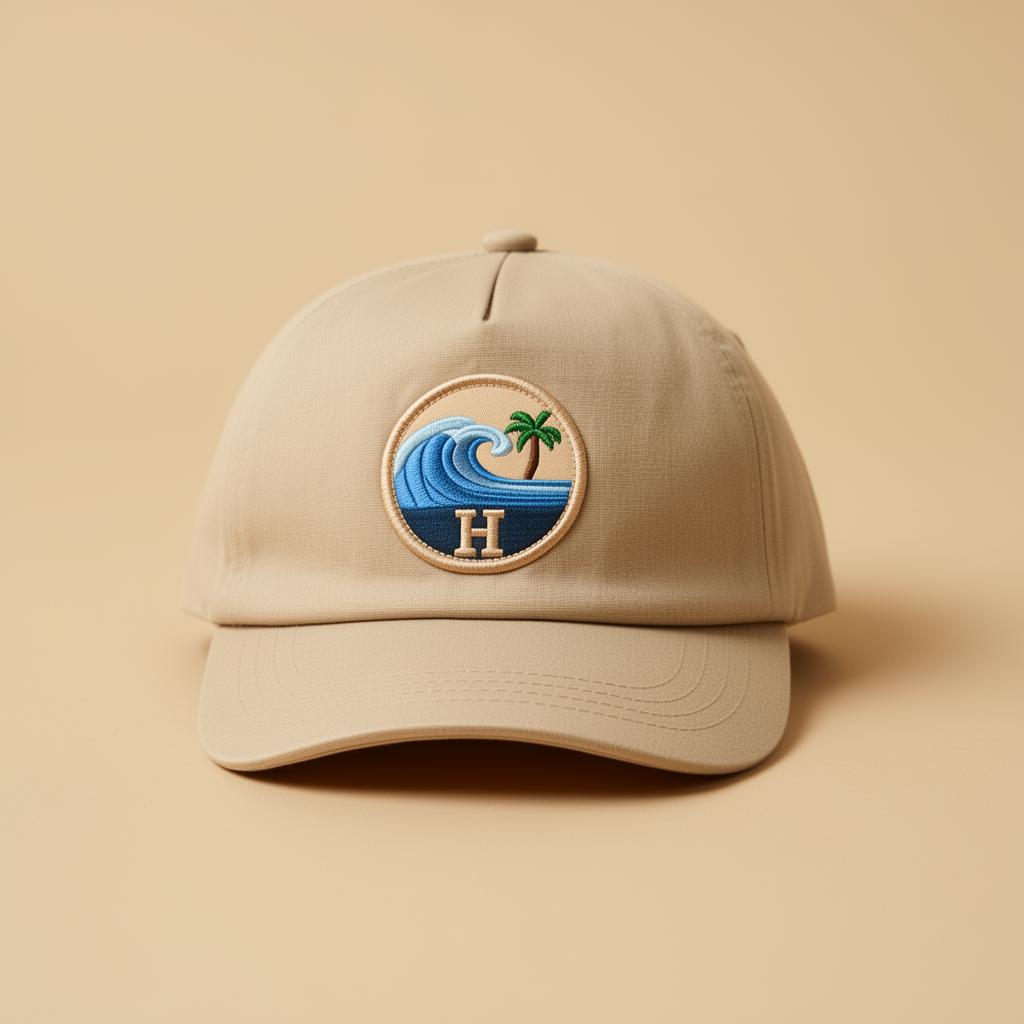 Casquette Hookme beige avec un hookie vague brodé