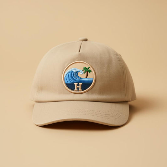 Casquette Hookme beige avec un hookie vague brodé