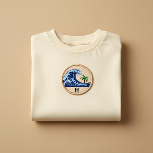 Tee-shirt Hookme crème avec un hookie vague brodé
