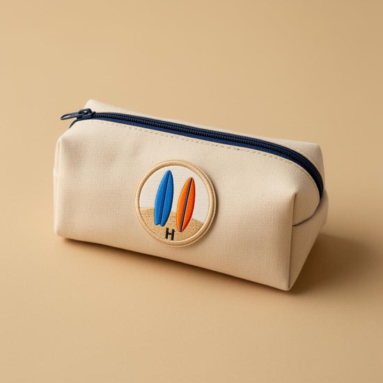 Trousse d'école Hookme beige avec un hookie surf brodé