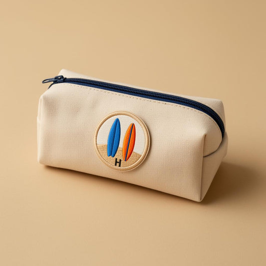Trousse d'école Hookme beige avec un hookie surf brodé